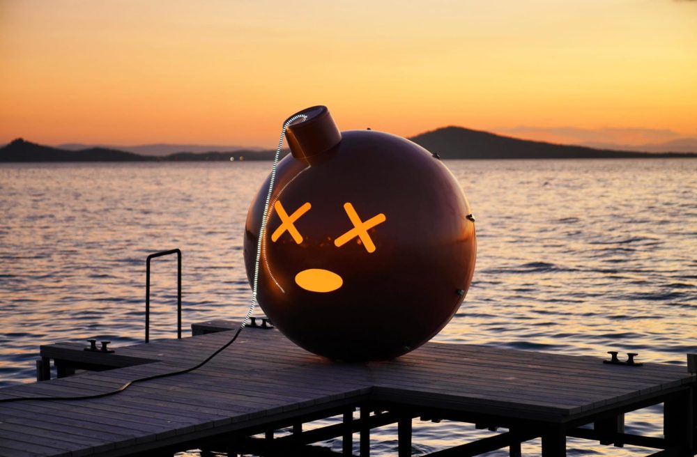 Plastic Bomb  Size: 210 × 180 cm Materials: Plastic Waste, Polyester, LED Lights
