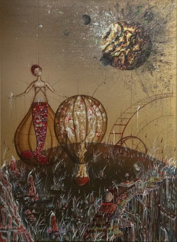Pieces of a Planet / Acrylic and gold leaf on canvas 70×50 cm