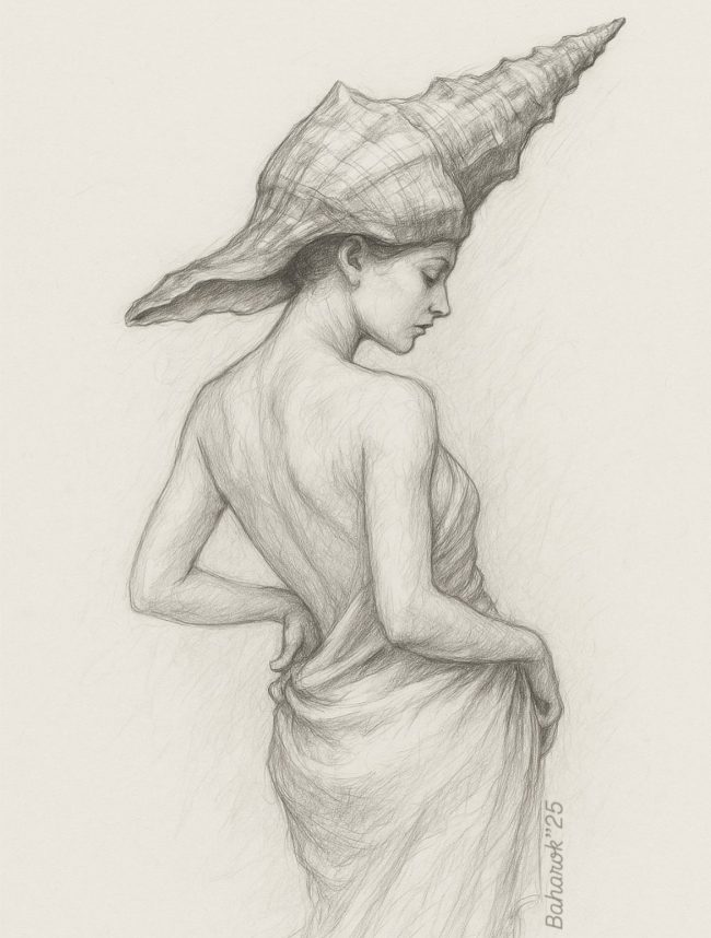 Sea Minaret II, 35 × 25 cm, Pencil on paper, Sold.