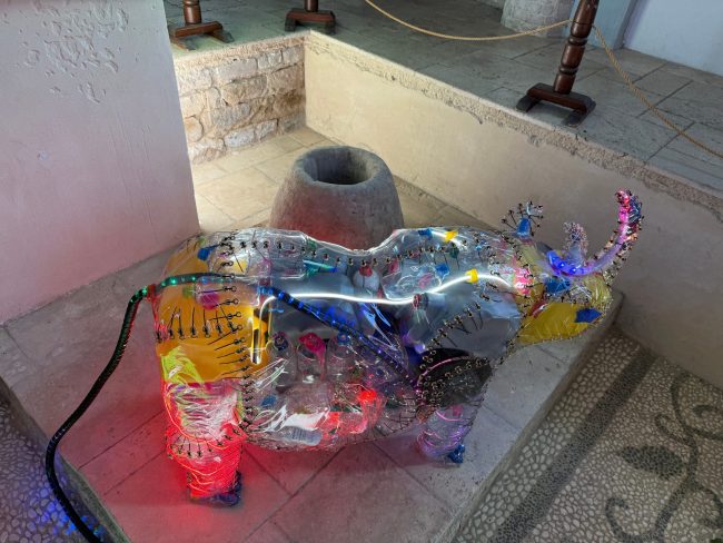 Plastic Rhino  Size: 98 × 41 × 130 cm Materials: Plastic Waste, Metal Skeleton, LED Lights