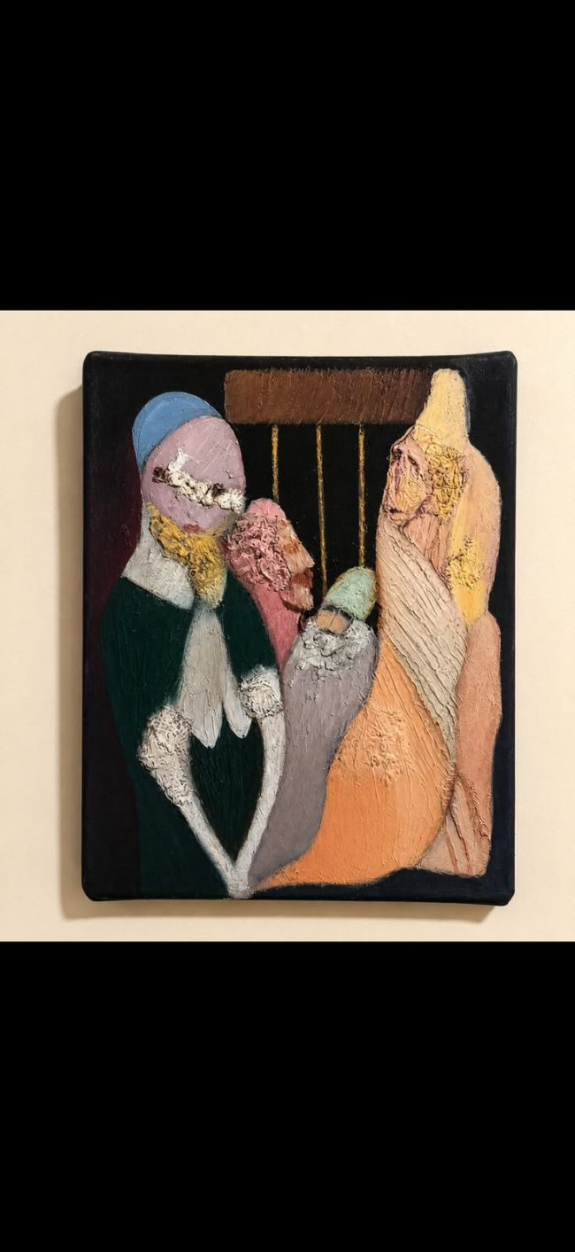 “Prisoners of bad intentions” Oil on canvas looking image